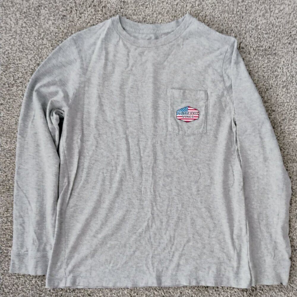 Youth VineYard Vines Grey Flag Long Sleeve T-shirt Large Size 16, Good pre-Owned